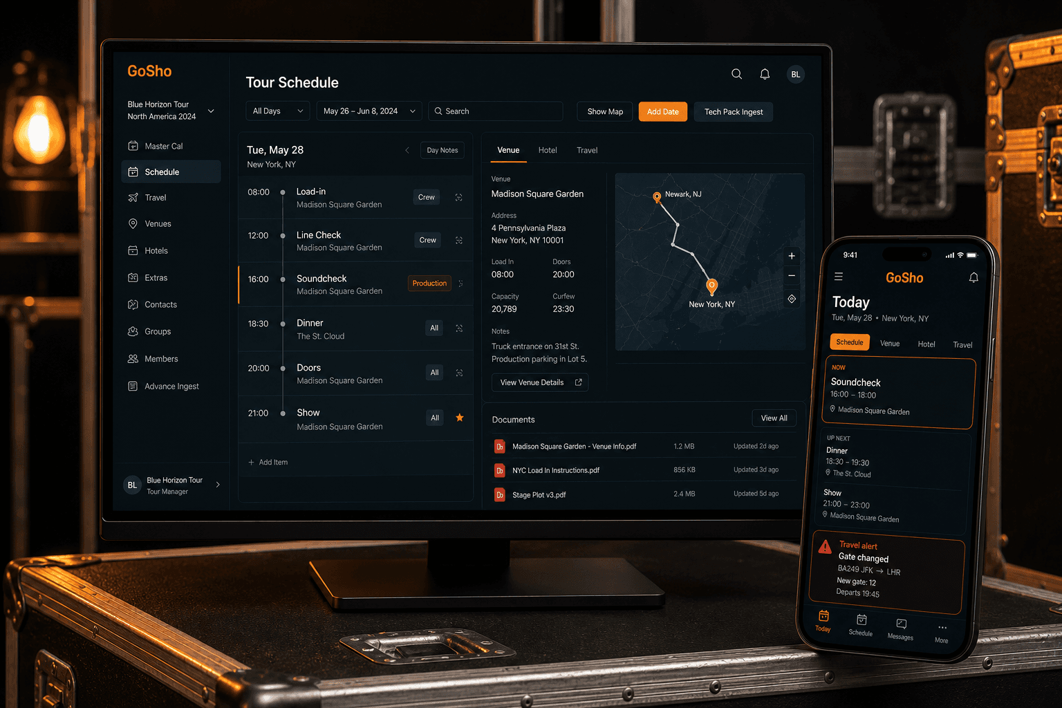 GoSho web command center and mobile app product mockup